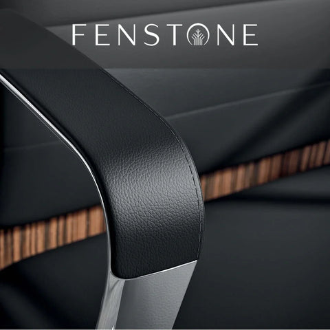 Premium black leather office chair with chrome and wood detailing – Fenstone Office Chair Collection