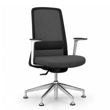 Load image into Gallery viewer, Amari Office Chair Without Wheels, Shown in Anthracite Fabric with Fixed Polished Metal Arms