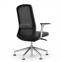 Load image into Gallery viewer, Amari Office Chair Without Wheels, Shown in Anthracite Fabric with Fixed Polished Metal Arms (Rear View)