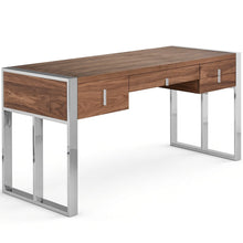 Load image into Gallery viewer, Cira Contemporary Walnut Desk With Chrome Frame (Front Angled)