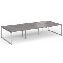 Load image into Gallery viewer, Connection 3600mm Box Frame Bench Desk in Grey Oak Finish with Silver Legs