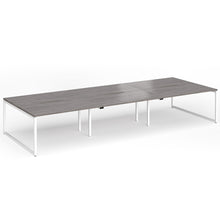 Load image into Gallery viewer, Connection 4200mm Box Frame Bench Desk in Grey Oak Finish with White Legs