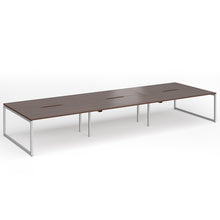 Load image into Gallery viewer, Connection 4800mm Box Frame Bench Desk in Walnut Finish with Silver Legs