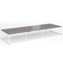 Load image into Gallery viewer, Connection 4800mm Box Frame Bench Desk in Grey Oak Finish with White Legs