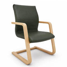 Load image into Gallery viewer, Curva Home Office Chair Without Wheels in Dark Green Faux Leather with Beech Base
