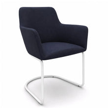 Load image into Gallery viewer, Elva Cantilever Meeting Chair in Midnight Blue Fabric with White Base