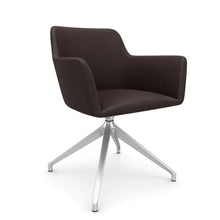 Load image into Gallery viewer, Elva Desk Chair Without Wheels, Silver Base & Espresso Dark Brown Genuine Leather Finish