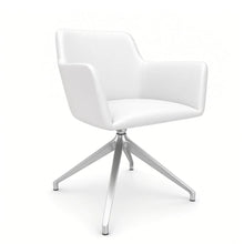 Load image into Gallery viewer, Elva Desk Chair Without Wheels, Silver Base & White Genuine Leather Finish