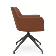 Load image into Gallery viewer, Elva Desk Chair Without Wheels, Anthracite Base & Whiskey Genuine Leather Finish - Side View