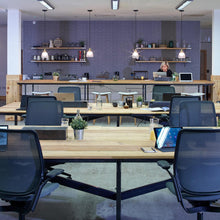 Load image into Gallery viewer, Blue and Black Eva Ergo Chairs Room Shot#