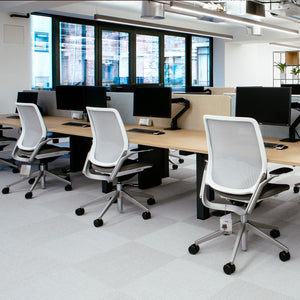 Silver and White Eva Ergo Chairs Open Office