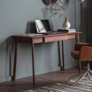 Ezra Solid Walnut Home Desk Room Shot