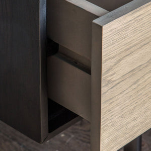 Wood Desk Black Drawer Front Detail