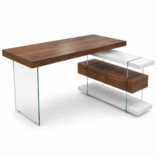 Load image into Gallery viewer, Lumen Walnut & Glass Corner Desk Front View