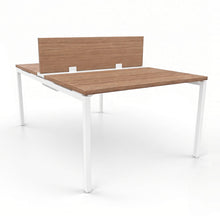 Load image into Gallery viewer, Mila 2 Person Bench Desk in American Walnut Finish with White Legs
