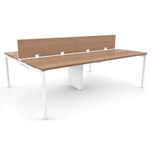 Load image into Gallery viewer, Mila 4 Person Bench Desk in American Walnut Finish with White Legs