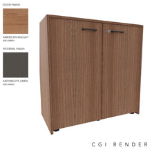 Load image into Gallery viewer, Vero Low Office Cabinet in American Walnut and Anthracite Finish with Standard Feet