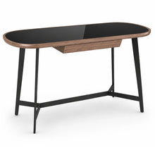 Load image into Gallery viewer, Obsidian Walnut & Black Glass Desk Front View