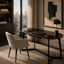 Load image into Gallery viewer, Obsidian Walnut & Black Glass Desk in Luxury London Penthouse