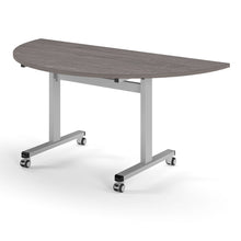 Load image into Gallery viewer, Core Semi Circle Flip Top Desk in Grey Oak with Silver Legs