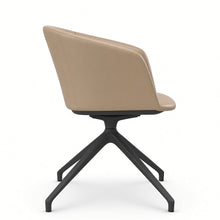 Load image into Gallery viewer, Rune Desk Chair (No Wheels), Anthracite Base with Dark Beige Genuine Leather (Side View)