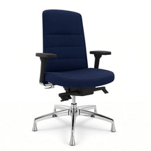 Load image into Gallery viewer, Alto swivel office chair without wheels in midnight blue fabric with chrome 5 star base, 3d armrests and fixed feet