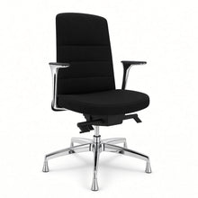 Load image into Gallery viewer, Alto swivel office chair without wheels in black fabric with chrome 5 star base and fixed feet
