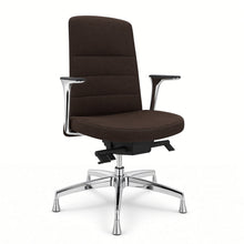 Load image into Gallery viewer, Alto swivel office chair without wheels in espresso brown fabric with chrome 5 star base and fixed feet