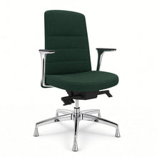 Load image into Gallery viewer, Alto swivel office chair without wheels in deep green fabric with chrome 5 star base and fixed feet