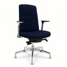 Load image into Gallery viewer, Alto swivel office chair without wheels in midnight blue fabric with chrome 5 star base and fixed feet