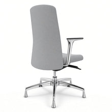 Load image into Gallery viewer, Alto swivel office chair without wheels in grey fabric with chrome 5 star base and fixed feet (rear view)