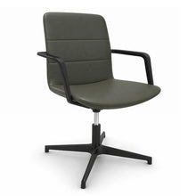 Load image into Gallery viewer, Aura Leather Executive Chair Without Wheels - Dark Green with Black Base