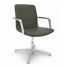 Load image into Gallery viewer, Aura Leather Executive Chair Without Wheels - Dark Green with Chrome Base