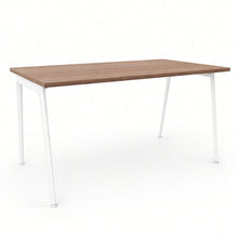 Load image into Gallery viewer, Symphony Office Desk in Walnut Finish with White Metal Legs