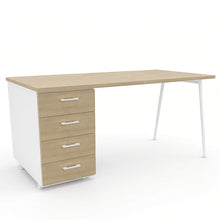 Load image into Gallery viewer, Symphony Office Desk with Storage in Oak Finish with White Legs