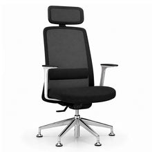 Load image into Gallery viewer, Amari Office Chair Without Wheels, Shown in Black Fabric with Adjustable Headrest &amp; Fixed Polished Armrests
