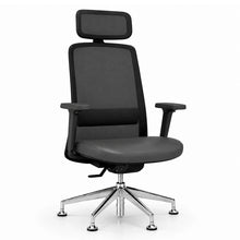 Load image into Gallery viewer, Amari Office Chair Without Wheels, Shown in Genuine Anthracite Leather with Adjustable Headrest &amp; 4D Armrests
