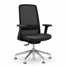 Load image into Gallery viewer, Amari Office Chair Without Wheels, Shown in Genuine Black Leather with 4D Adjustable Armrests
