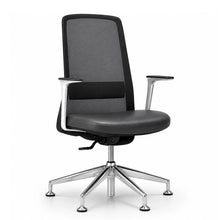 Load image into Gallery viewer, Amari Office Chair Without Wheels, Shown in Genuine Anthracite Leather with Fixed Polished Metal Arms 
