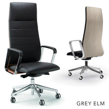 Load image into Gallery viewer, Atelier Black Leather Chair with Grey Elm Back
