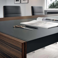 Load image into Gallery viewer, Atelier L Shaped Desk Leather Panel Stitching Detail
