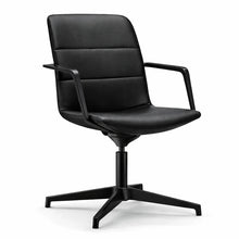 Load image into Gallery viewer, Aura Mid Back Office Chair Without Wheels - Genuine Black Leather with  Black Base
