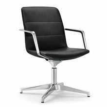 Load image into Gallery viewer, Aura Mid Back Office Chair Without Wheels - Genuine Black Leather with  Chrome Base

