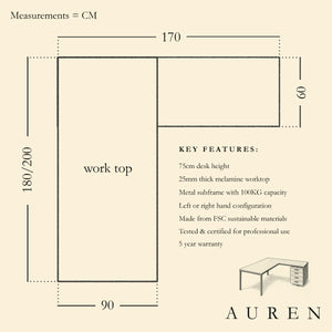 Auren Corner Desk Measurements Diagram