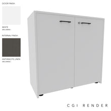 Load image into Gallery viewer, Vero Low Office Cabinet in White and Anthracite Finish with Standard Feet
