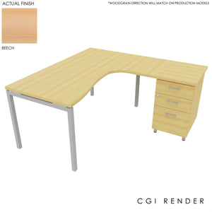 Curva Corner Desk Beech Alumininum 160 Right