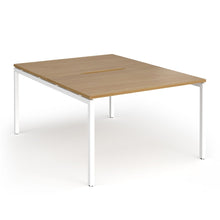 Load image into Gallery viewer, Connection 2 Man Bench Desk in Oak Finish with White Legs
