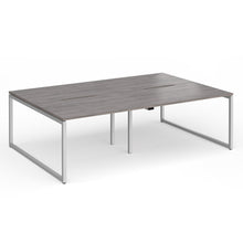 Load image into Gallery viewer, Connection 2400mm Box Frame Bench Desk in Grey Oak Finish with Silver Legs
