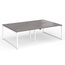 Load image into Gallery viewer, Connection 2400mm Box Frame Bench Desk in Grey Oak Finish with White Legs
