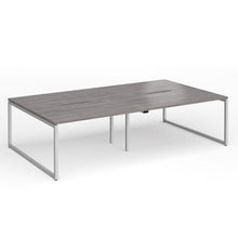 Load image into Gallery viewer, Connection 2800mm Box Frame Bench Desk in Grey Oak Finish with Silver Legs

